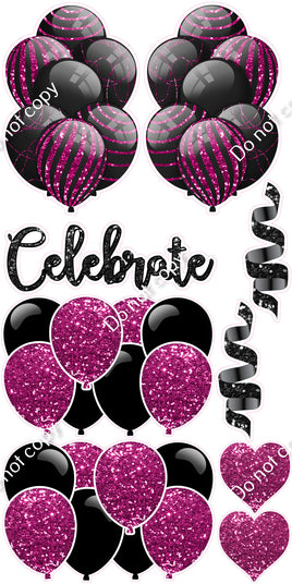9 pc Black & Hot Pink Celebrate Set Flair-hbd0485