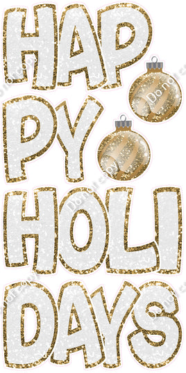 6 pc Gold & White BB Outlined Happy Holidays EZ Set Flair-hbd0896