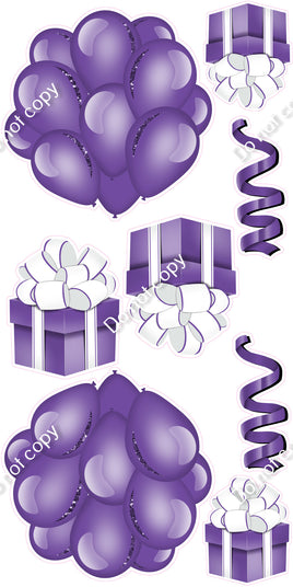 8 pc Flat - Purple Cluster, Present & Streamer Set