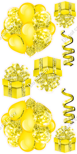 8 pc Bokeh - Yellow Cluster, Present & Streamer Set