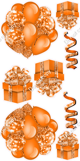 8 pc Bokeh - Orange Cluster, Present & Streamer Set