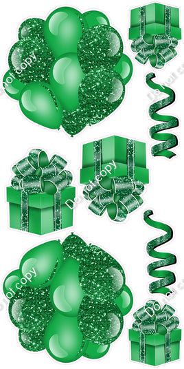 8 pc Sparkle - Green Cluster, Present & Streamer Set