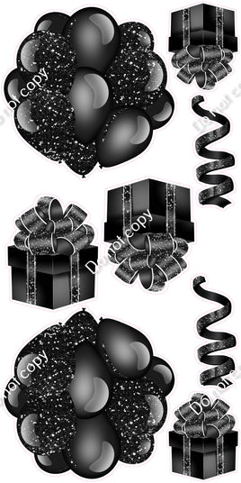 8 pc Sparkle - Black Cluster, Present & Streamer Set