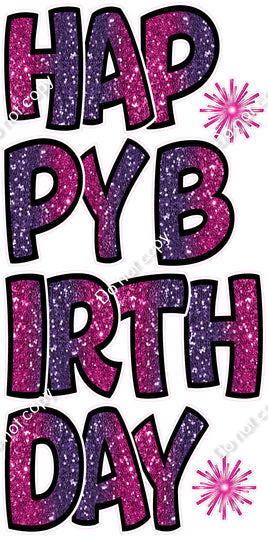 7 pc BB Sparkle - Hot Pink & Purple Ombre with Outlines EZ HBD Set Flair-hbd1077