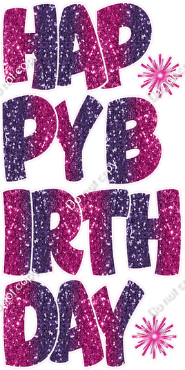7 pc BB Sparkle - Hot Pink & Purple Ombre EZ HBD Set Flair-hbd1078