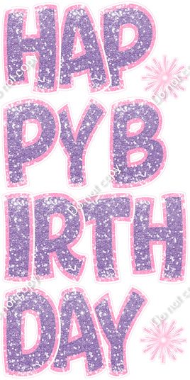 7 pc BB Sparkle - Lavender with Baby Pink Outlines EZ HBD Set Flair-hbd1080
