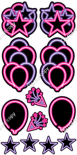 12 pc Hot Pink & Purple NEON Flair Set