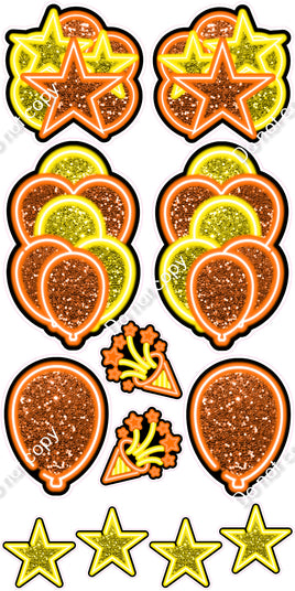 12 pc Orange & Yellow NEON Flair Set - Sparkle
