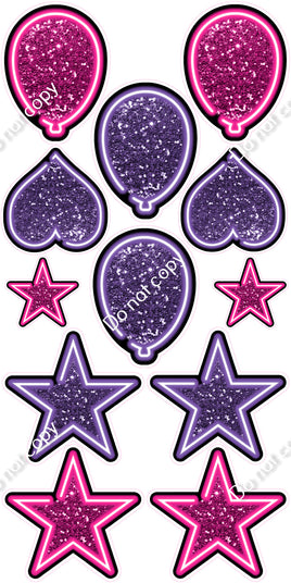 13 pc Hot Pink & Purple NEON Flair Set - Sparkle