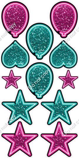 13 pc Hot Pink & Teal NEON Flair Set - Sparkle