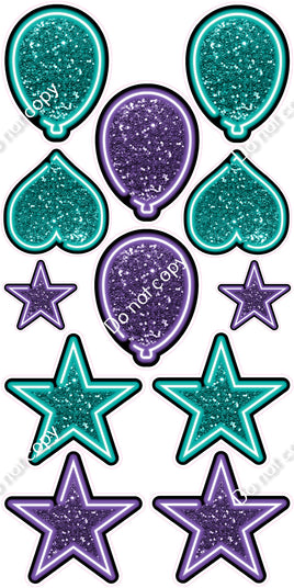 13 pc Purple & Teal NEON Flair Set - Sparkle