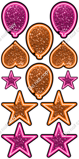 13 pc Hot Pink & Orange NEON Flair Set - Sparkle