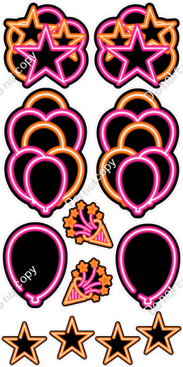 12 pc Hot Pink & Orange NEON Flair Set