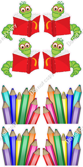8 pc Bookworm and Colored Pencils Set Theme0823