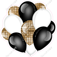 Disco - Gold, Black, White - Balloon Cluster