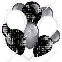 Disco - Black, Silver, White - Balloon Cluster