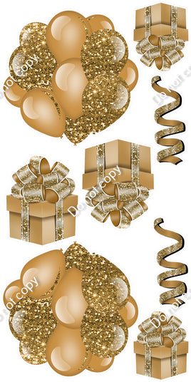 8 pc Sparkle - Gold Cluster, Present & Streamer Set