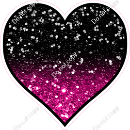 Sparkle - Black & Hot Pink Ombre Heart - Outlined