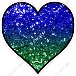 Sparkle - Blue & Green Ombre Heart - Outlined
