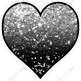 Sparkle - Light Silver & Black Ombre Heart - Outlined