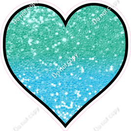 Sparkle - Mint & Baby Blue Ombre Heart - Outlined