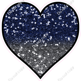 Sparkle - Navy Blue & Silver Ombre Heart - Outlined