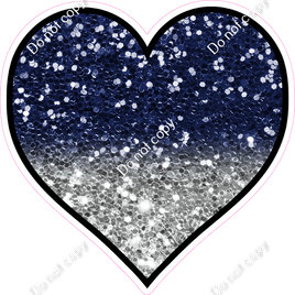Sparkle - Navy Blue & Light Silver Ombre Heart - Outlined