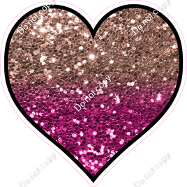 Sparkle - Rose Gold & Hot Pink Ombre Heart - Outlined