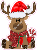Mini - Sitting Reindeer with Red Scarf & Candy Cane w/ Variants