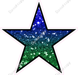 Sparkle - Blue & Green Ombre Star - Outlined