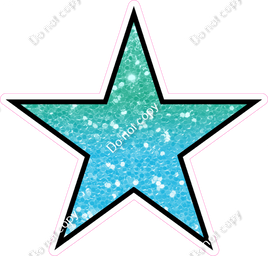 Sparkle - Mint & Baby Blue Ombre Star - Outlined