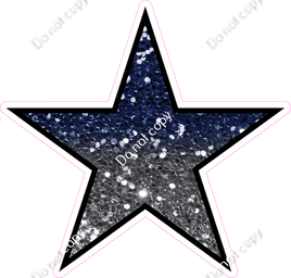 Sparkle - Navy Blue & Silver Ombre Star - Outlined