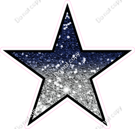 Sparkle - Navy Blue & Light Silver Ombre Star - Outlined
