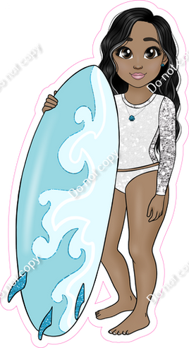 Dark Skin Tone - Girl with Surfboard - White Clothes w/ Variants
