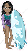 Dark Skin Tone - Girl with Surfboard - Purple Teal Ombre Clothes w/ Variants