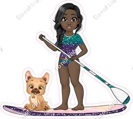 Dark Skin Tone - Girl on Paddle Board - Purple Teal Ombre Clothes w/ Variants