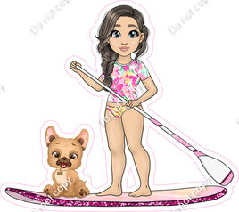 Light Skin Tone - Brown Hair Girl on Paddle Board - Pink Clothes w/ Variants