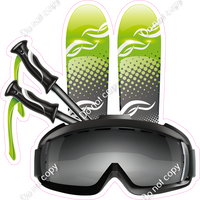 Green & Black Snow Ski Gear w/ Variants