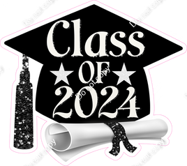 Class of 2024 Grad Hat w/ Diploma - Black Sparkle w/ Variant