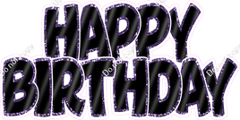 Flat - Black with Purple Outlines Happy Birthday Statement