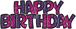 Happy Birthday Statement - Sparkle - Hot Pink & Purple Ombre with Outlines