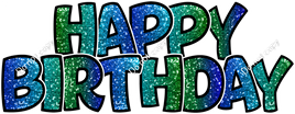 Happy Birthday Statement - Sparkle - Caribbean, Blue, Green Ombre with Outlines