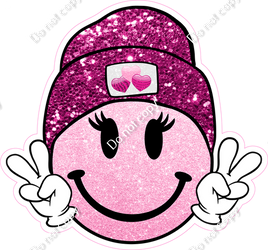 Emoji Face Peace Sign - Baby Pink, Hot Pink w/ Variants