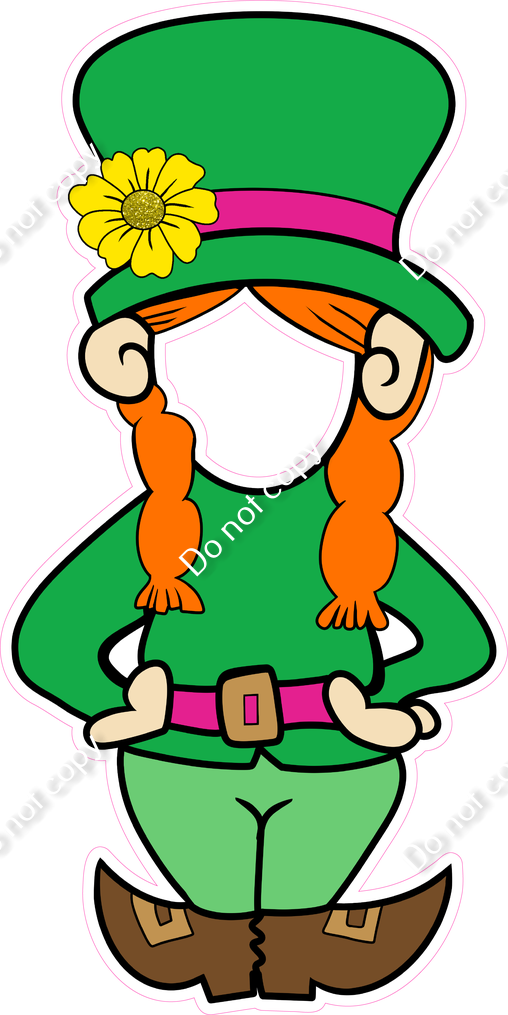 Flat Girl St. Patrick's Day Leprechaun Face Cutout Sign Swag USA