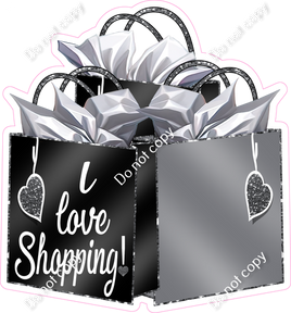 Shopping Bags - Silver, I Love Shopping Statement w/ Variants