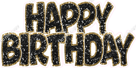 Sparkle - Black with Gold Sparkle Outlines Happy Birthday Statement