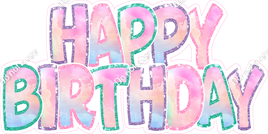 Pastel - with Lavender, Mint, Baby Pink Outlines Happy Birthday Statement