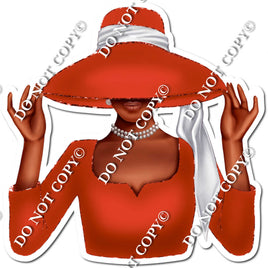 Red - Dark Skin Tone Woman in Fancy Hat w/ Variants