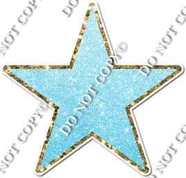 Pastel Baby Blue Glitter with Gold Trim Star