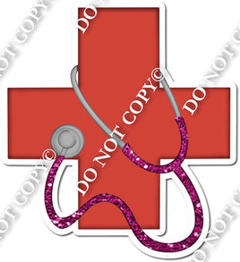 Red Cross with Hot Pink Sparkle Stethoscope